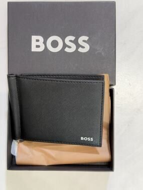 NWT BOSS Structured Folding Wallet w/ Money Clip, Black, $120 MSRP